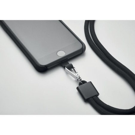 Lanyard porte-téléphone  en RPET - NONETTE Matières : PET recyclé Couleurs : noir impression haute définition