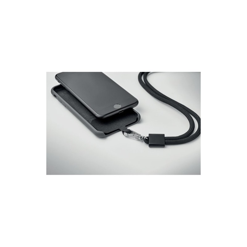 Lanyard porte-téléphone  en RPET - NONETTE Matières : PET recyclé Couleurs : noir livraison express 24h 48h