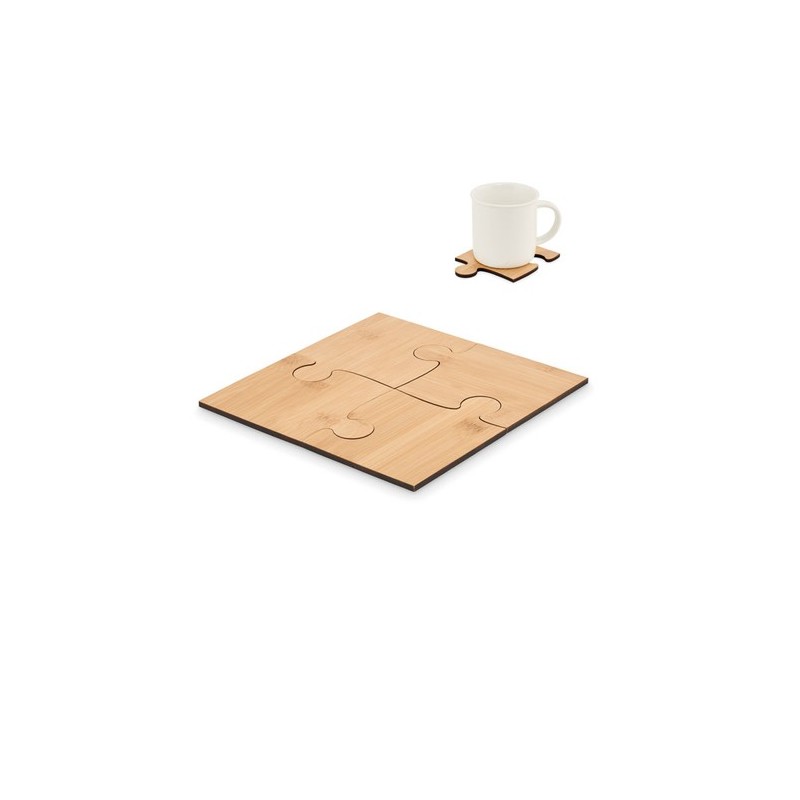 Lot de 4 sous-verres puzzles personnalisés LEPY Matières : bambou Couleurs : bois
