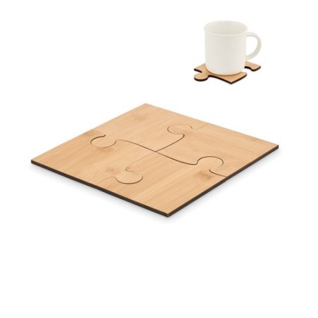 Lot de 4 sous-verres puzzles personnalisés LEPY Matières : bambou Couleurs : bois