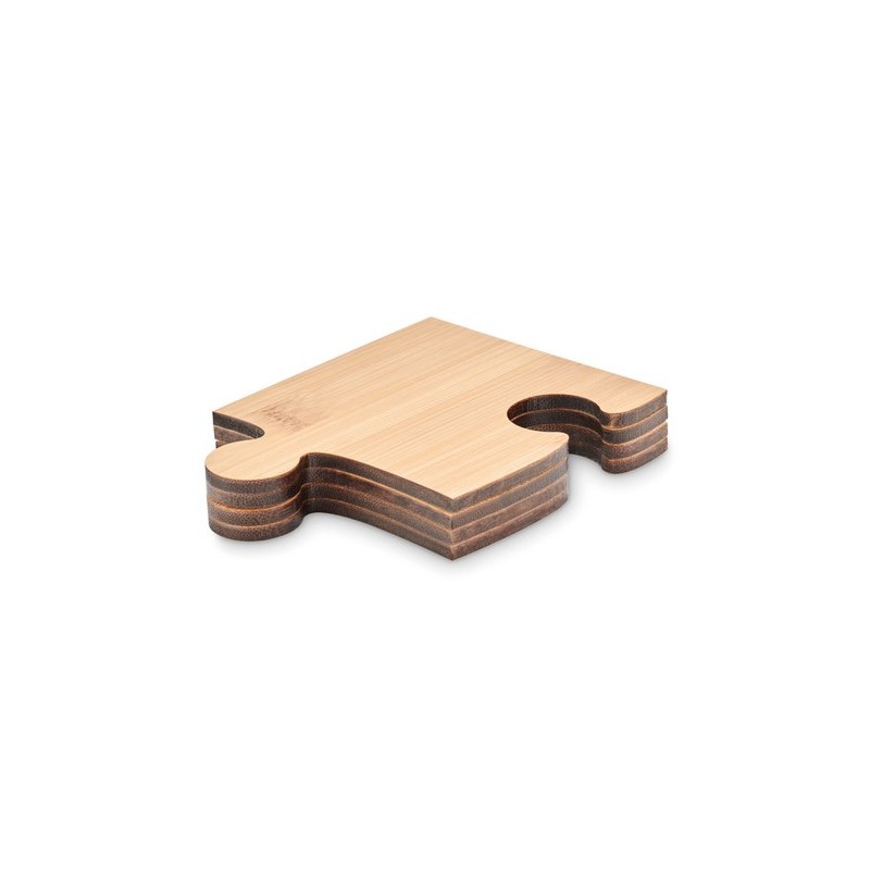 Lot de 4 sous-verres puzzles personnalisés LEPY Matières : bambou Couleurs : bois personnalisable avec votre logo