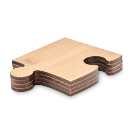 Lot de 4 sous-verres puzzles personnalisés LEPY Matières : bambou Couleurs : bois personnalisable avec votre logo