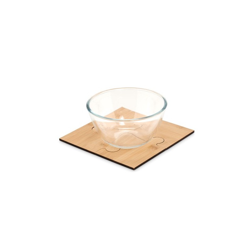 Lot de 4 sous-verres puzzles personnalisés LEPY Matières : bambou Couleurs : bois cadeau entreprise pas cher