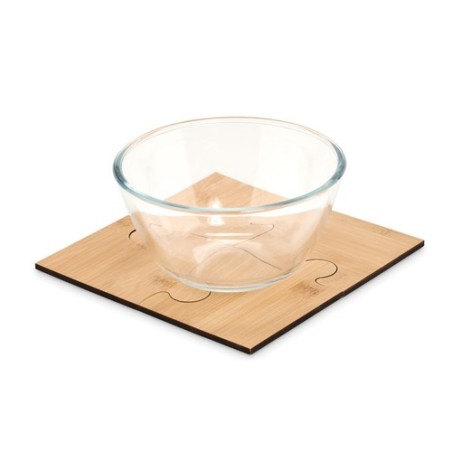 Lot de 4 sous-verres puzzles personnalisés LEPY Matières : bambou Couleurs : bois cadeau entreprise pas cher