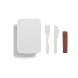 Boîte à lunch personnalisée avec couverts - SUNDAY Matières : polypropylène (PP) Couleurs : blanc marquage couleur éclatante
