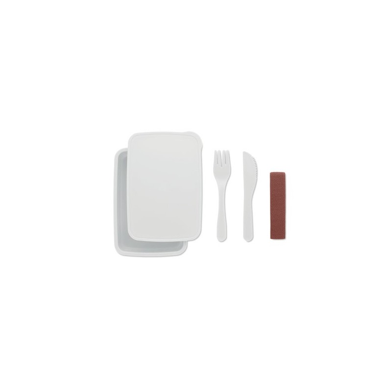 Boîte à lunch personnalisée avec couverts - SUNDAY Matières : polypropylène (PP) Couleurs : blanc marquage couleur éclatante
