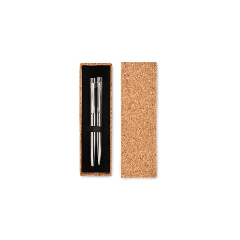 Stylos Éco-responsables en Acier Inox Recyclé - GRAZ SET Matières : papier Couleurs : argenté mat personnalisable avec votre log