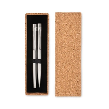 Stylos Éco-responsables en Acier Inox Recyclé - GRAZ SET Matières : papier Couleurs : argenté mat personnalisable avec votre log
