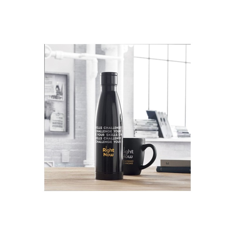 Bouteille isotherme publicitaire 500ml personnalisée BELO LUX Matières : acier inoxydable Couleurs : noir cadeau entreprise pas 