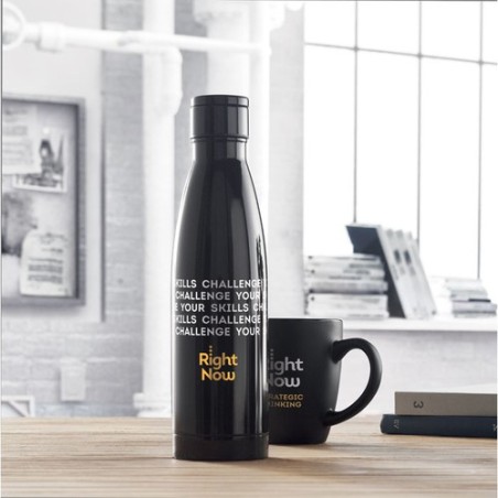 Bouteille isotherme publicitaire 500ml personnalisée BELO LUX Matières : acier inoxydable Couleurs : noir cadeau entreprise pas 