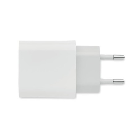Chargeur 18W Éco-responsable à 2 Ports, Prise UE - Personnalisé Matières : Polycarbonate (PC) Couleurs : blanc personnalisable a