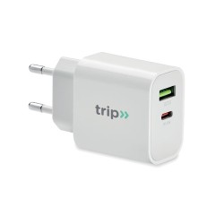 Chargeur 18W Éco-responsable à 2 Ports, Prise UE - Personnalisé Matières : Polycarbonate (PC) Couleurs : blanc goodies publicita