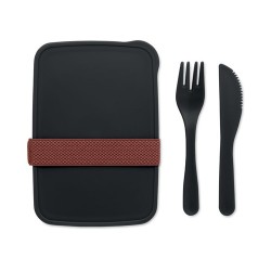 Boîte à lunch personnalisée avec couverts - SUNDAY Matières : polypropylène (PP) Couleurs : noir accessoire événementiel unique