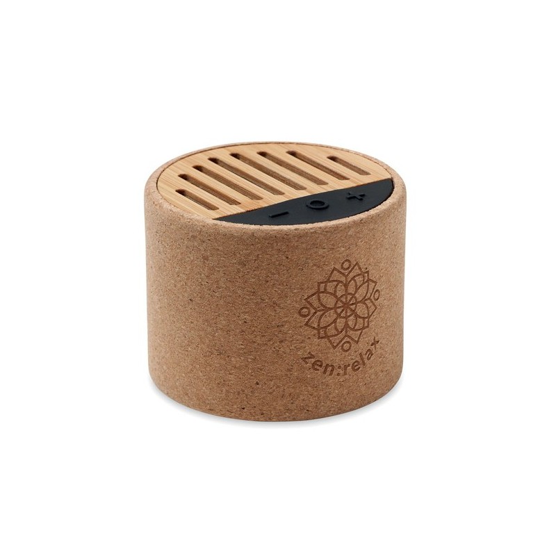 Haut-parleur sans fil  en liège ROUND Matières : métal Couleurs : beige cadeau entreprise pas cher