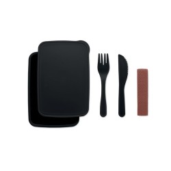 Boîte à lunch personnalisée avec couverts - SUNDAY Matières : polypropylène (PP) Couleurs : noir cadeau client original