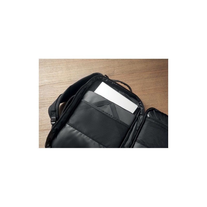 Sac à dos  600D RPET personnalisé - SOPHIS Matières : PET recyclé Couleurs : noir marquage laser ultra précis
