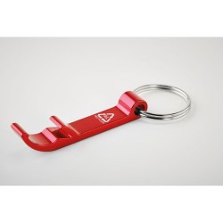 Porte-clés s en aluminium recyclé décapsuleur pratique personnalisé - OVIKEY Matières : aluminium Couleurs : rouge marquage coul