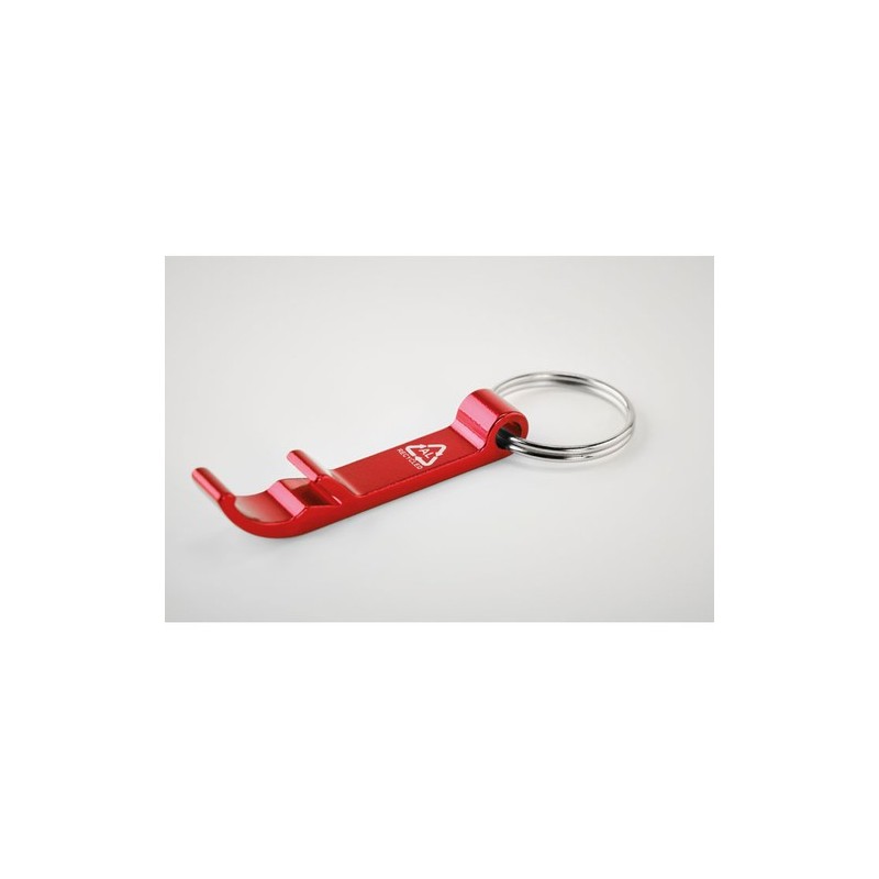 Porte-clés s en aluminium recyclé décapsuleur pratique personnalisé - OVIKEY Matières : aluminium Couleurs : rouge marquage coul