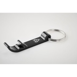 Porte-clés s en aluminium recyclé décapsuleur pratique personnalisé - OVIKEY Matières : aluminium Couleurs : noir accessoire évé