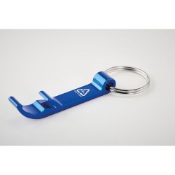 Porte-clés s en aluminium recyclé décapsuleur pratique personnalisé - OVIKEY Matières : aluminium Couleurs : bleu objet publicit