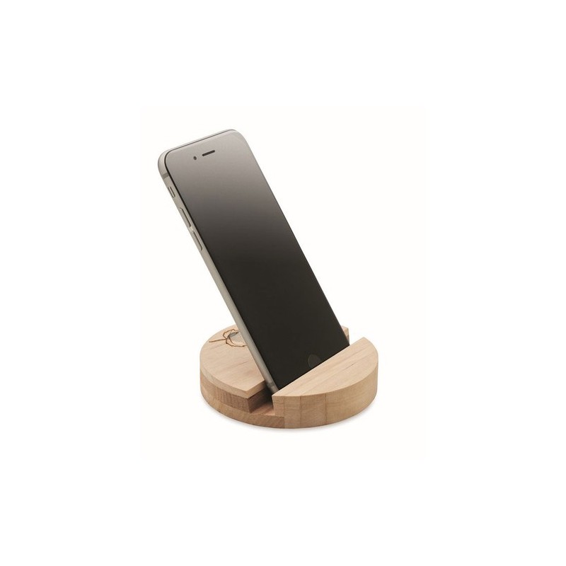 Support de téléphone  en bouleau personnalisé - GROW ROUND STAND Matières : bois Couleurs : bois personnalisable avec votre logo