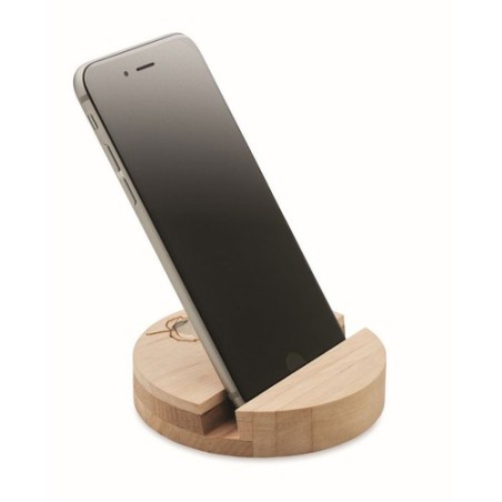 Support de téléphone  en bouleau personnalisé - GROW ROUND STAND Matières : bois Couleurs : bois personnalisable avec votre logo