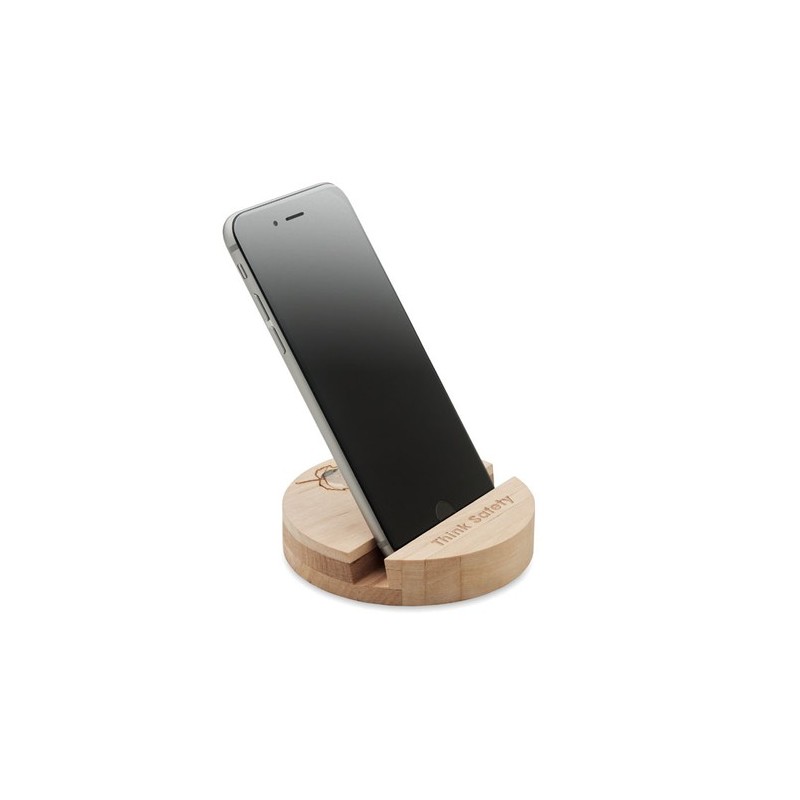 Support de téléphone  en bouleau personnalisé - GROW ROUND STAND Matières : bois Couleurs : bois goodies publicitaire événementi