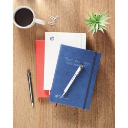 Carnet de notes A5 recyclé  personnalisé - OURS Matières : papier recyclé Couleurs : bleu objet promo petit budget
