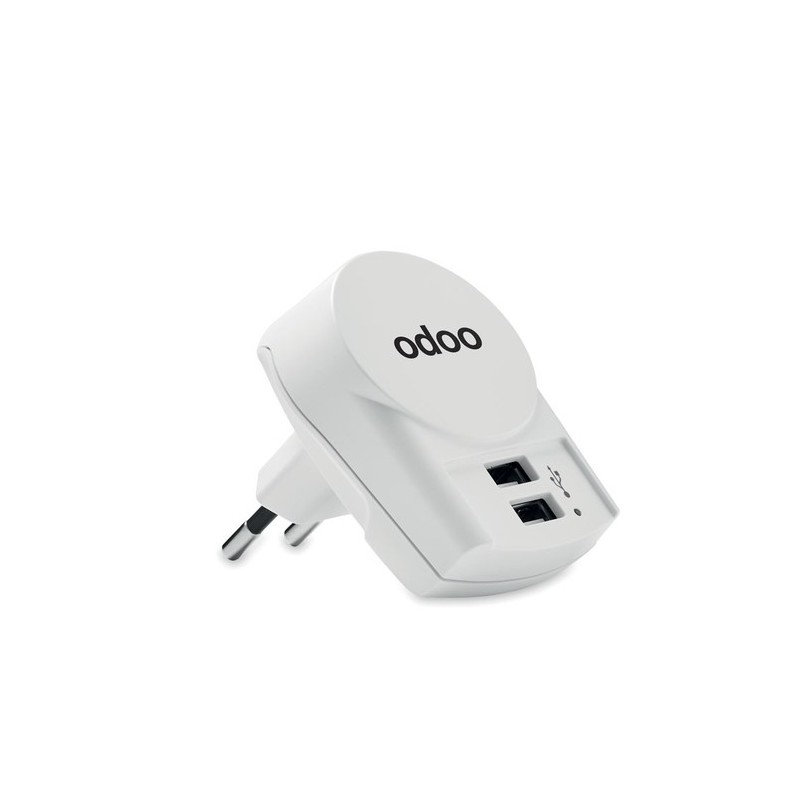 Chargeur Euro USB 2 Ports Personnalisé 12W pas cher - Skross Matières : ABS Couleurs : blanc marquage laser ultra précis