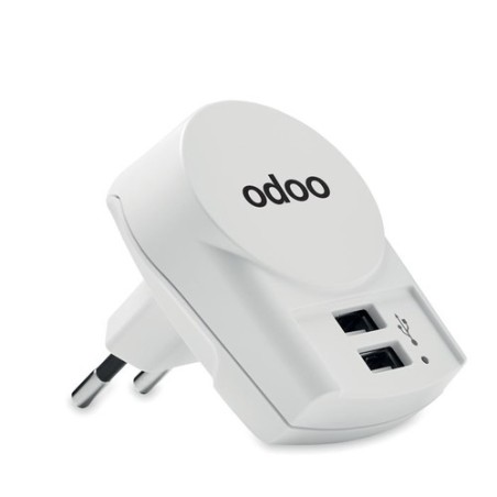 Chargeur Euro USB 2 Ports Personnalisé 12W pas cher - Skross Matières : ABS Couleurs : blanc marquage laser ultra précis