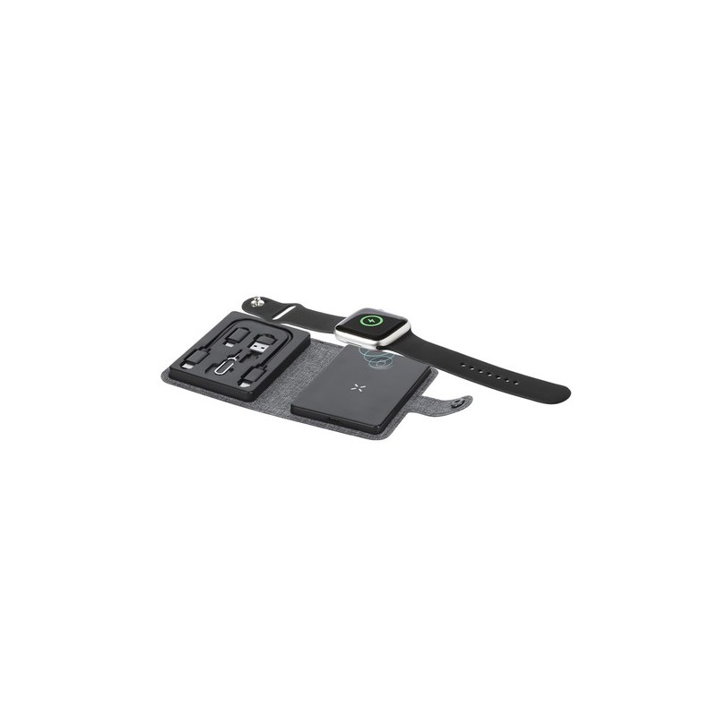 Chargeur personnalisé pas cher Zakary Matières : PET recyclé Couleurs : gris livraison express 24h 48h