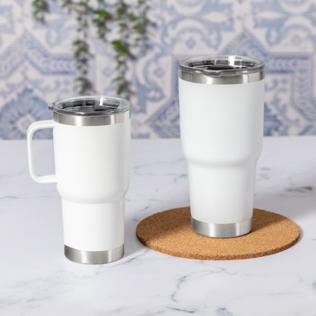 Tasse Isotherme Éco-responsable Personnalisée Thermique - Tobey Couleurs : gris Matières : acier inoxydable recyclé marquage las
