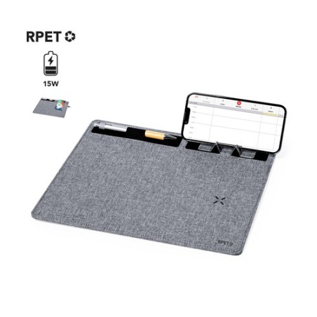Tapis de Souris Chargeur Multifonction Personnalisable Deuz Matières : PET recyclé Couleurs : gris personnalisable avec votre lo