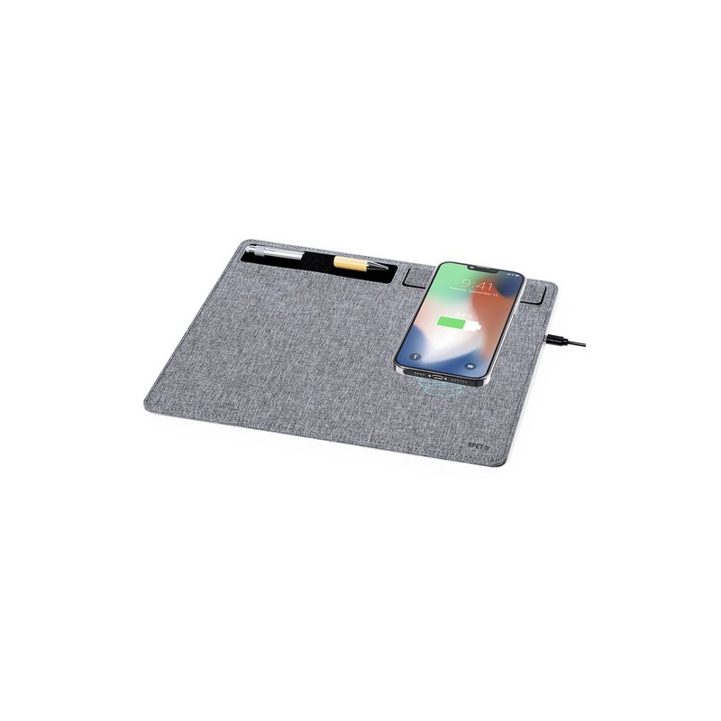 Tapis de Souris Chargeur Multifonction Personnalisable Deuz Matières : PET recyclé Couleurs : gris goodies publicitaire événemen