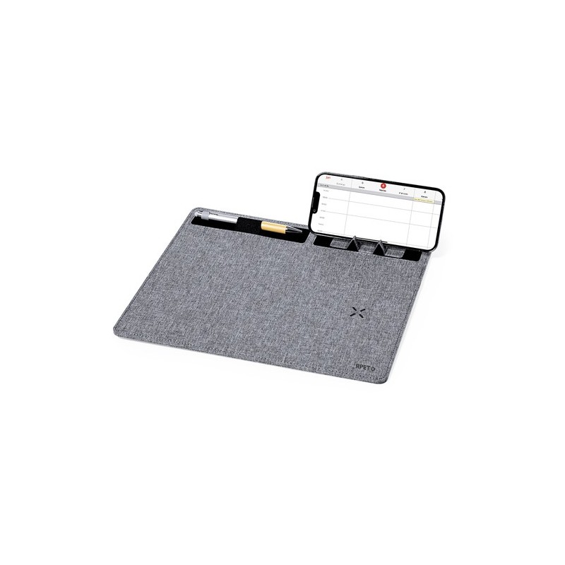 Tapis de Souris Chargeur Multifonction Personnalisable Deuz Matières : PET recyclé Couleurs : gris impression haute définition