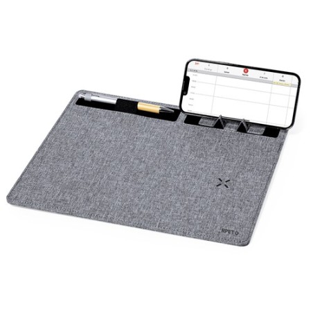 Tapis de Souris Chargeur Multifonction Personnalisable Deuz Matières : PET recyclé Couleurs : gris impression haute définition