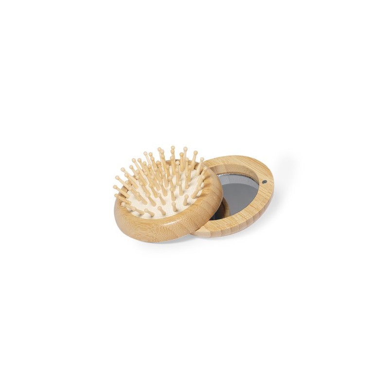 Brosse à Cheveux Éco-responsable en Bambou avec Miroir Personnalisée - Bonnie Matières : bambou objet promotionnel éco-responsab