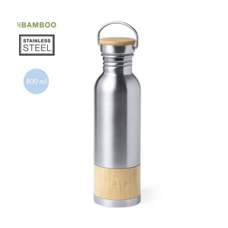 Gourde Éco-responsable et Pratique Personnalisée Gaucix Matières : bambou Couleurs : argenté personnalisable avec votre logo