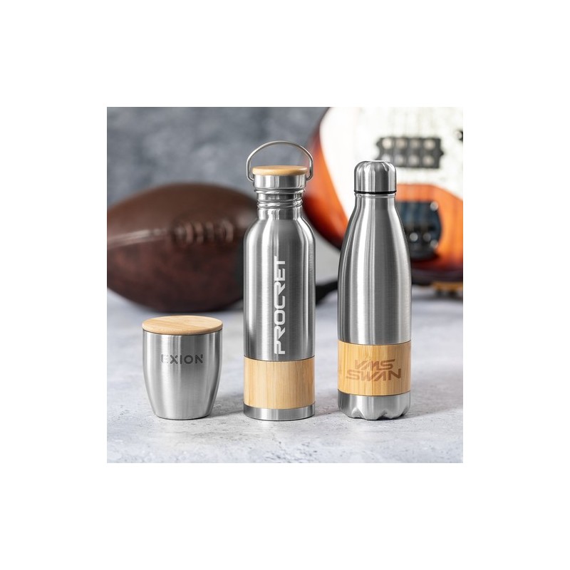 Gourde Éco-responsable et Pratique Personnalisée Gaucix Matières : bambou Couleurs : argenté goodies publicitaire événementiel