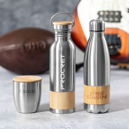 Gourde Éco-responsable et Pratique Personnalisée Gaucix Matières : bambou Couleurs : argenté goodies publicitaire événementiel