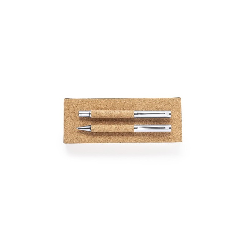 Set de Stylos et Rollers Éco-responsables Personnalisés Odegor Matières : liège personnalisable avec votre logo