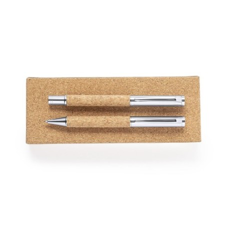 Set de Stylos et Rollers Éco-responsables Personnalisés Odegor Matières : liège personnalisable avec votre logo