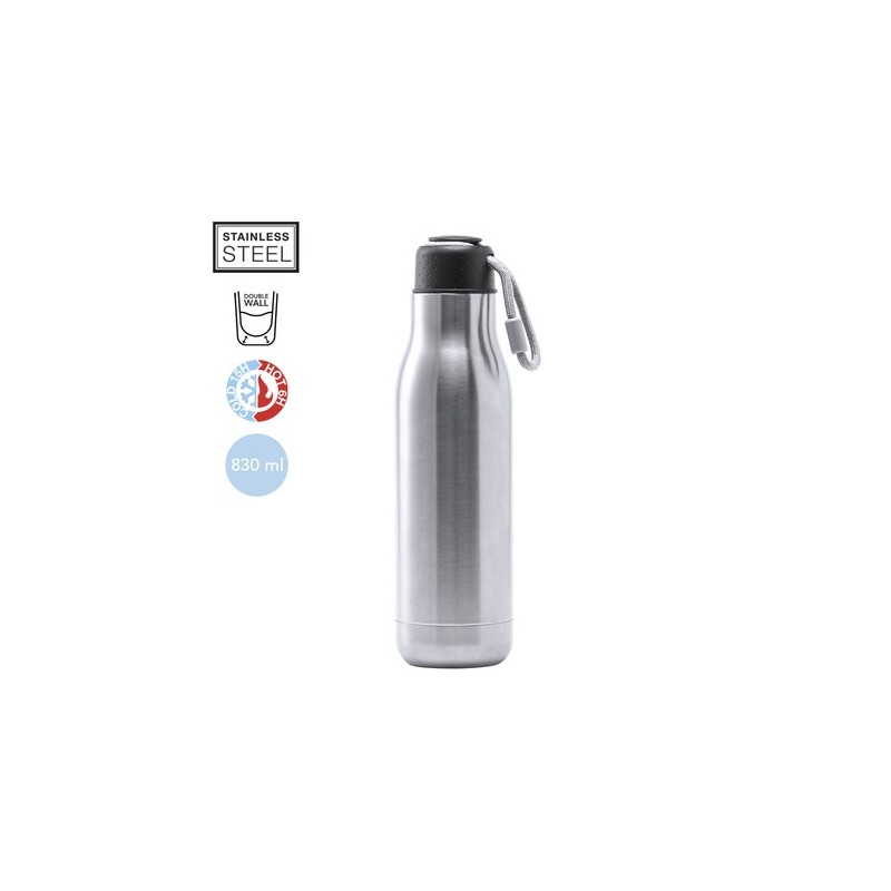 Bouteille Isotherme Personnalisée Thermique Higrit Matières : acier inoxydable Couleurs : argenté personnalisable avec votre log