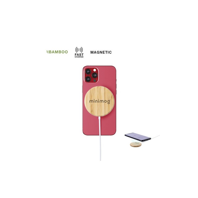Chargeur Éco-responsable sans Fil Personnalisé Hatawey Matières : bambou cadeau collaborateur premium
