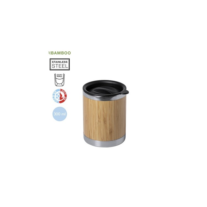Mug Isotherme Éco-responsable Personnalisé en Verre Thermique Lubon Matières : bambou