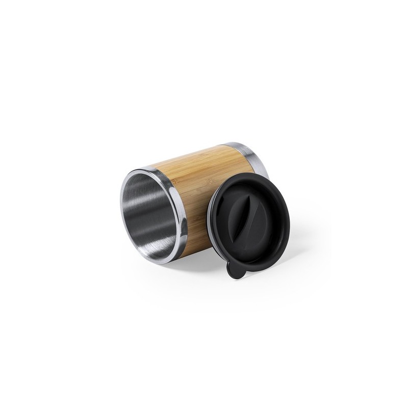 Mug Isotherme Éco-responsable Personnalisé en Verre Thermique Lubon Matières : bambou personnalisable avec votre logo