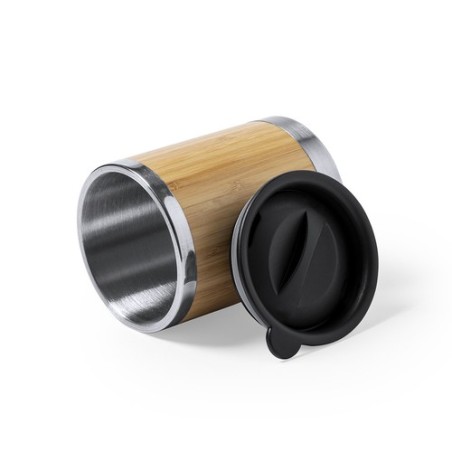 Mug Isotherme Éco-responsable Personnalisé en Verre Thermique Lubon Matières : bambou personnalisable avec votre logo