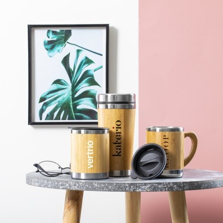 Mug Isotherme Éco-responsable Personnalisé en Verre Thermique Lubon Matières : bambou marquage laser ultra précis