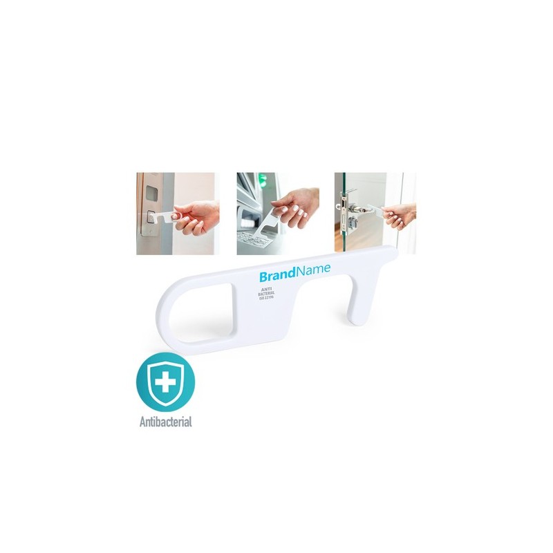 Porte-Clés Antibactérien Anticontact Personnalisé - Riken Couleurs : blanc personnalisable avec votre logo