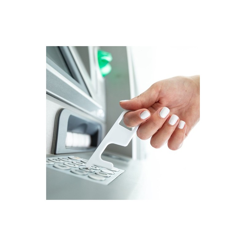 Porte-Clés Antibactérien Anticontact Personnalisé - Riken Couleurs : blanc marquage laser ultra précis
